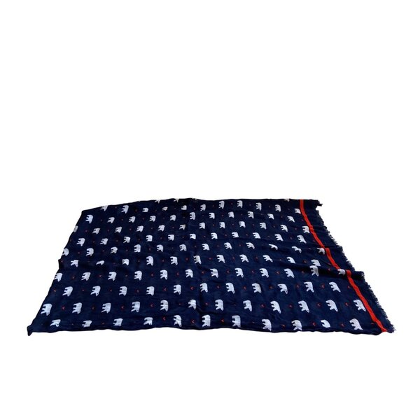 Womens Rectangle Scarf Wrap Navy Blue Polar Bear Red Stripe Border Lightweight - Picture 3 of 6